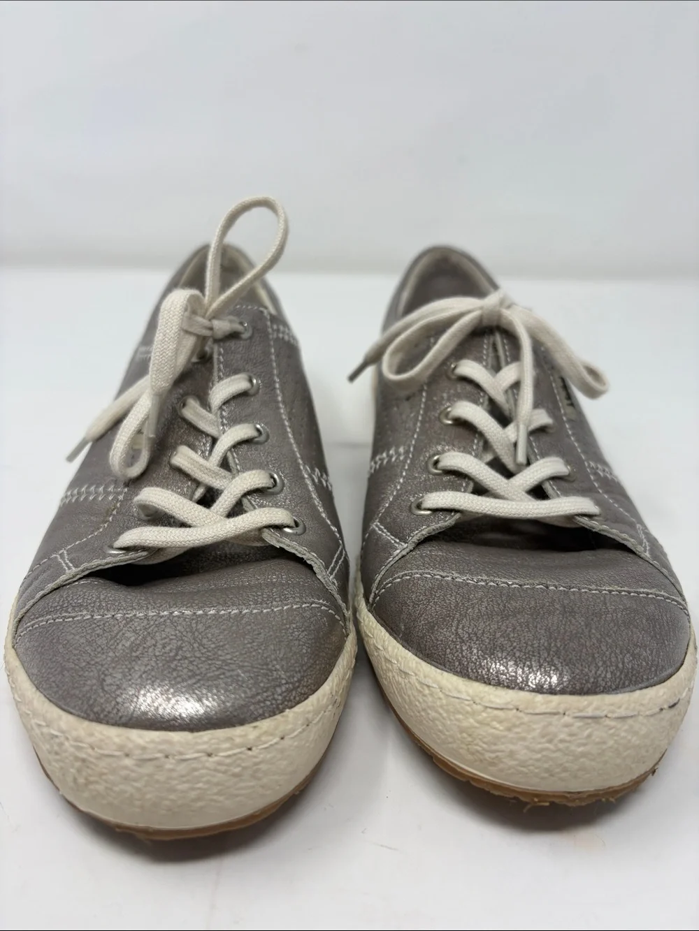 Josef Seibel Metallic Gray Lace-Up Cream Sold Sneakers Size 9